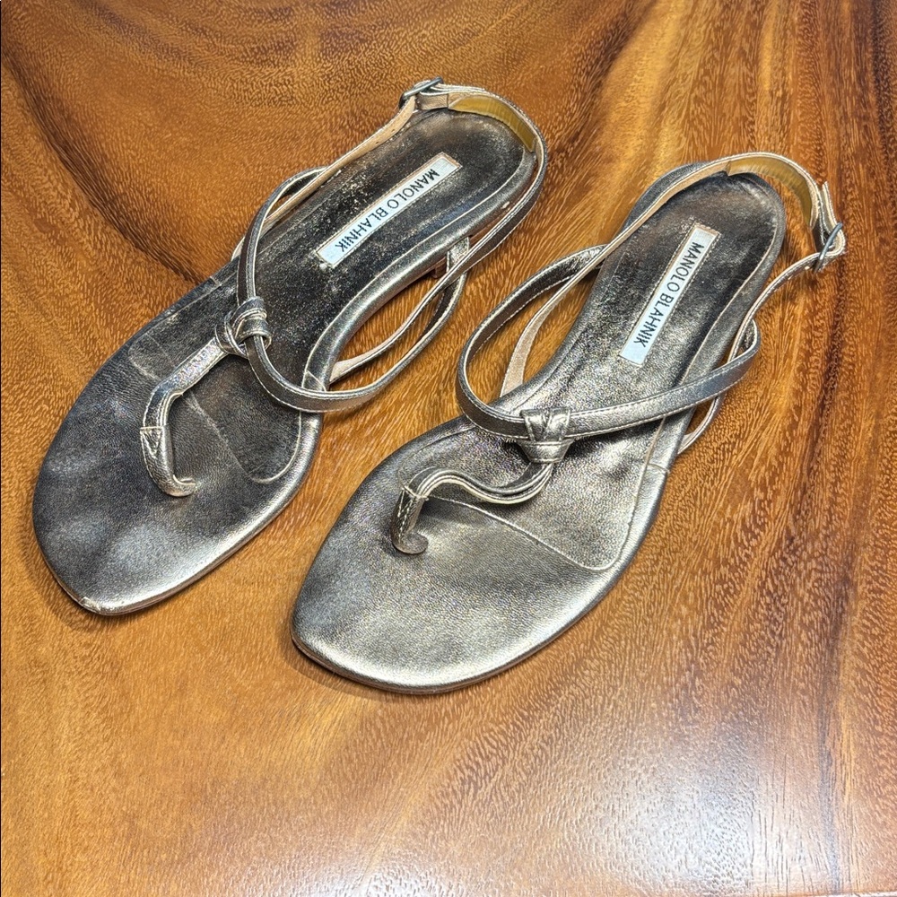 Manolo Blahnik Hata Flat Minimalist Sandals. Size 37.5